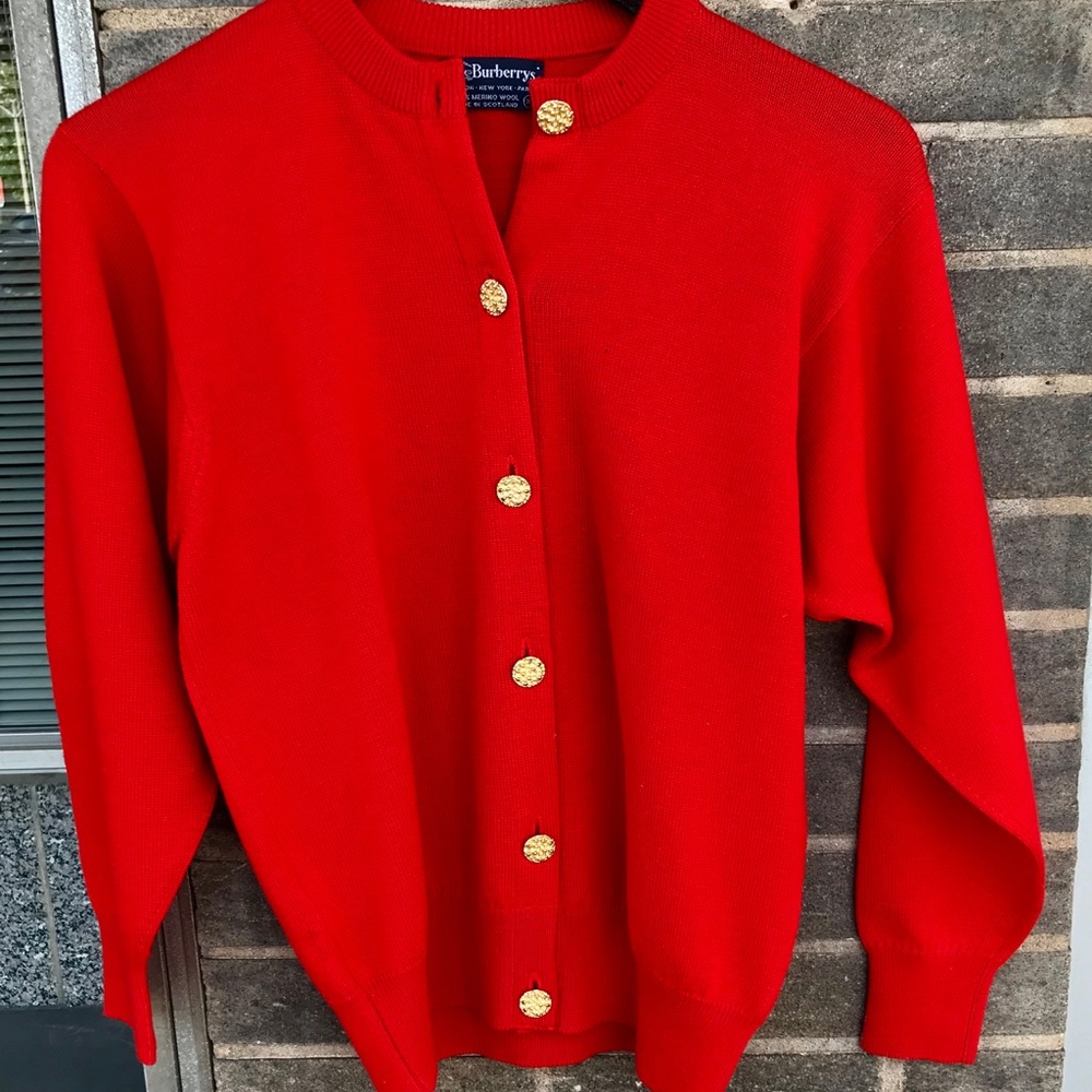 Red Wool Burberry's Merino Wool Cardigan Small